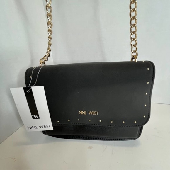 New Nine West Black Convertible Chain Crossbody Flap - Picture 2 of 14